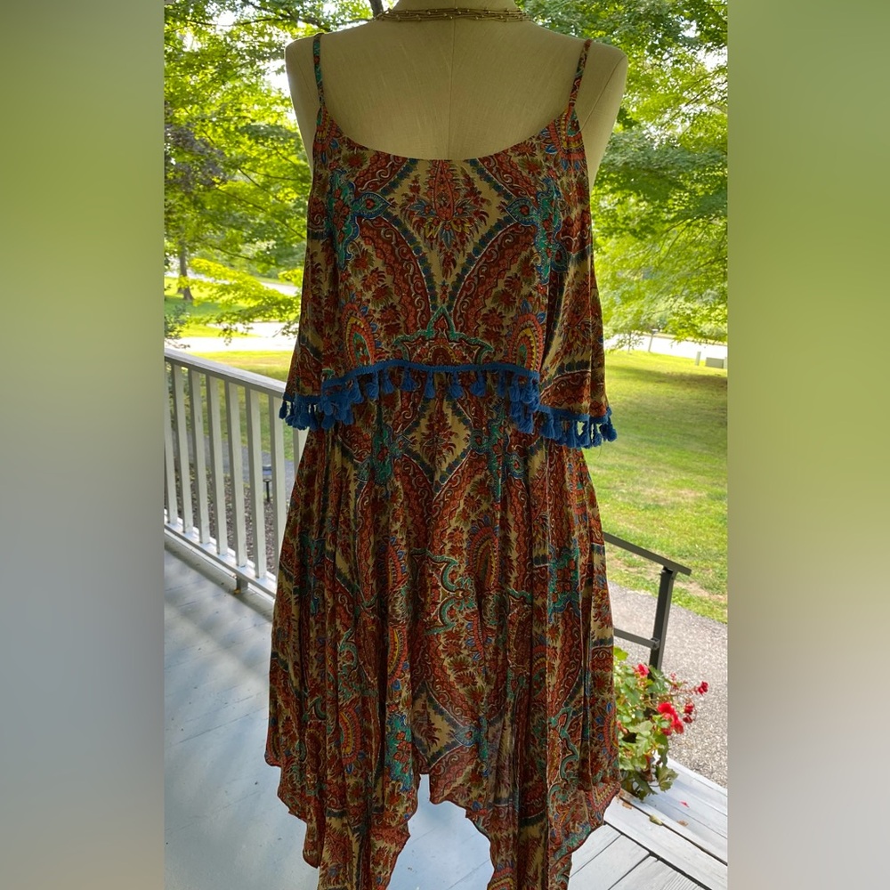Umgee Bohemian Paisley Dress with Blue Accents